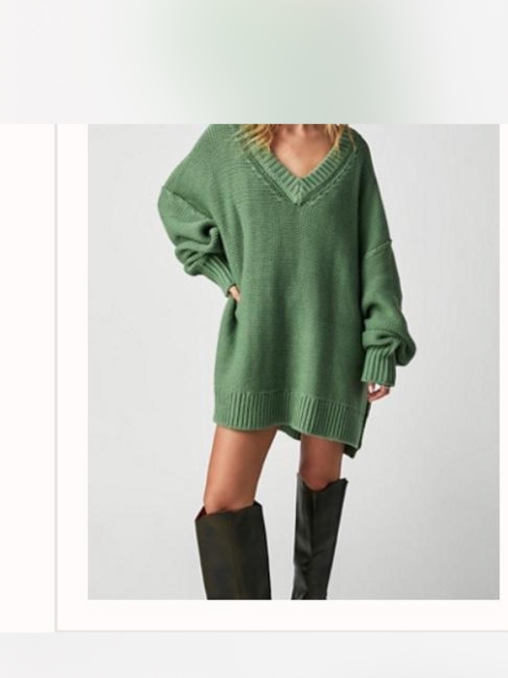 Free People Oversized V-Neck Sweater in Sea Fern